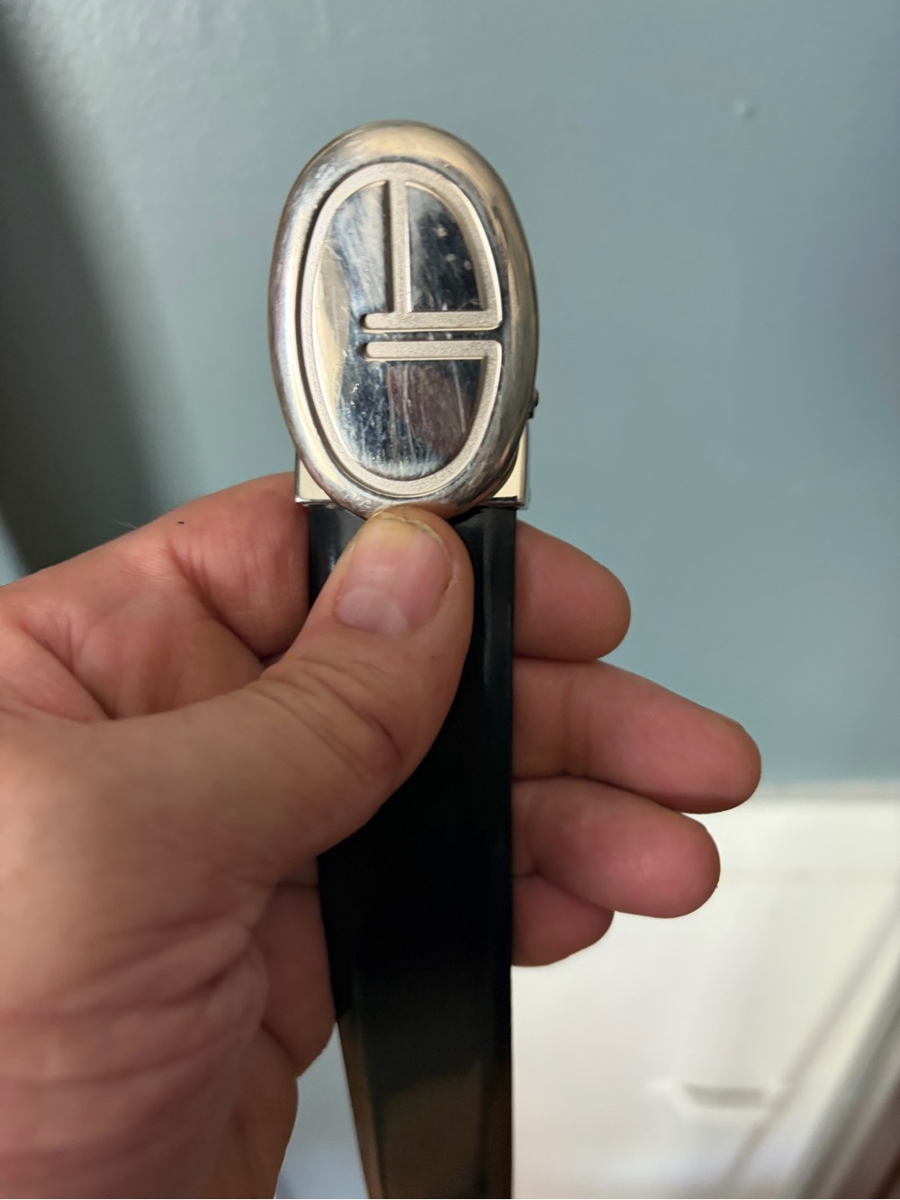 Sergio Tacchini Black Strap with Silver Oval Buckle Men's Belt